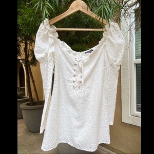 Nasty Gal Eyelet smocked long sleeves dress